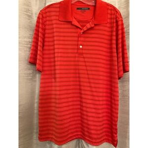 Greg Norman Mens Polo Shirt Play Dry Red Striped Golf Short Sleeve Casual